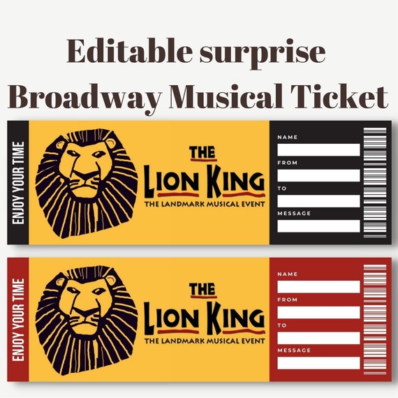 Printable Lion King Surprise Ticket Editable Broadway Musical Etsy