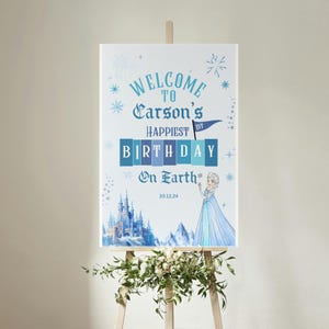 Editable Frozen Princess birthday Welcome sign template, Any age Princess Girl birthday Poster, Princess Frozen Themed Birthday Sign