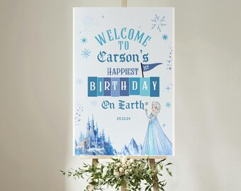 Editable Frozen Princess birthday Welcome sign template, Any age Princess Girl birthday Poster, Princess Frozen Themed Birthday Sign