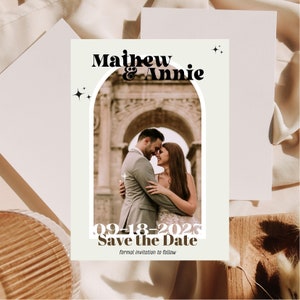 editable and Printable Retro Photo Save The Date Template, Groovy Wedding Save the day, Bohemian Wedding, Copper, Retro 70s Theme wedding