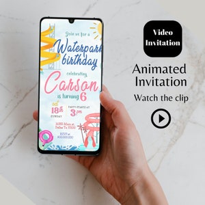 Editable Waterpark party video invitation template, Waterslide animated invite, water park birthday party, Pool summer Party e text