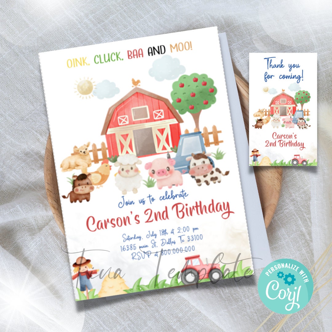 Editable Farm Kid Birthday Invitation Template, Printable Farms Animals ...