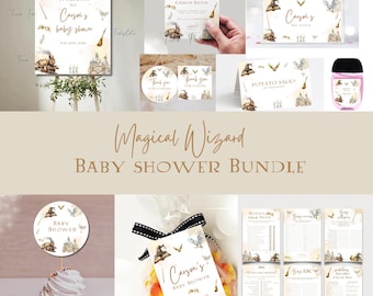 Bewerkbare magisch tovenaarsthema Babyshowerfeestbundel, Wizard Babyshower, bewerkbare neutrale babyshower Wizarding World-themabundel