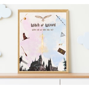 Editable Witch or Wizard gender reveal Voting sign template, magical boy or girl reveal sign, Witchcraft & Wizardry, he or she Magic reveal