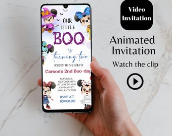 Editable Our Little Boo Mouse Birthday video animated Invitation, Little Boo mouse Halloween party, Birthday Cute Mouse thank you tag