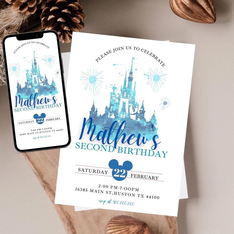 Magical birthday kingdom boy invitation template, any age Magical Castle Birthday Invitation, editable Kid boy Birthday elegant, party image 1