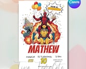 Editable Deadpool and Wolverine birthday invitation, Wolverine Deadpool superheroes party invite, Heroes printable invitation, Logan invite