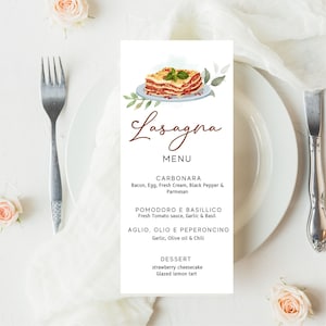Printable and mobile wine and Pasta night minimalist Menu template, elegant Pasta Menu dinner, Italian, Girls night, Bachelorette, party