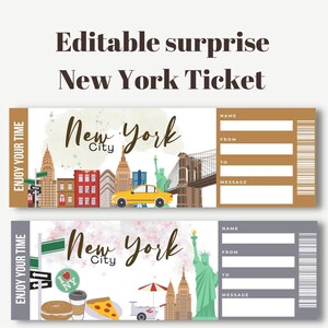 Modèle modifiable de carte d'embarquement à New York, billet de vacances surprise à New York, carte d'embarquement cadeau, billet de voyage, voyage à New York