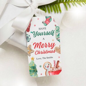 Editable and printable Merry Christmas Tag Template, Wishing you a Merry Christmas Tags template, Cosy Holiday Favor Tag template