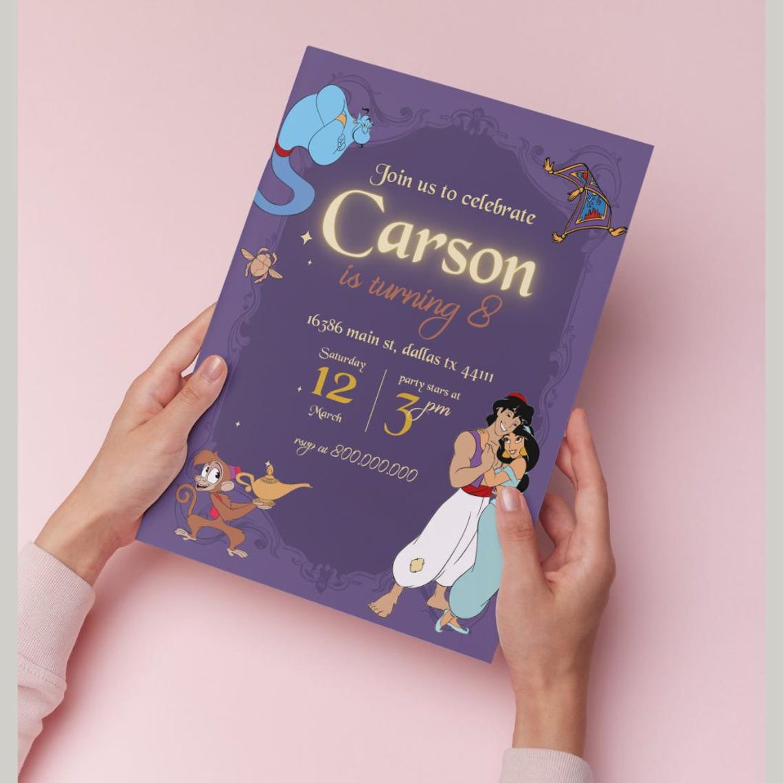Aladdin Birthday Party Invitation, Aladdin and Jasmine Party Invite ...