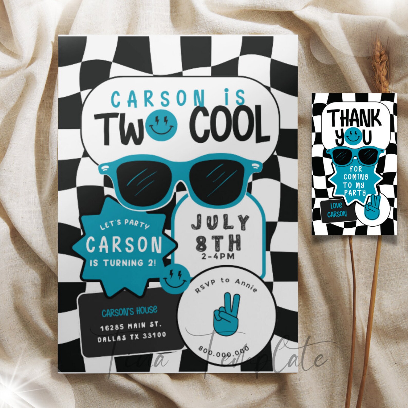 Two Cool Editable and Printable Two Cool Birthday Invitation Template, Retro 2nd ...