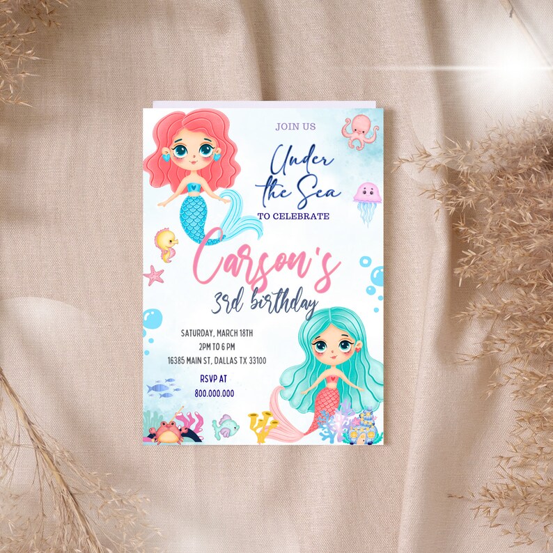 Editable and Printable Mermaid Invitation Template Mermaid - Etsy