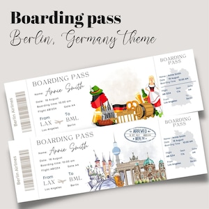 Printable & editable Berlin Surprise boarding pass ticket, trip ticket to Germany Berlin, Vacation ticket, editable template, Boarding Pass