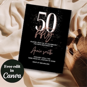 Elegant 50th Birthday Invitation for Women, minimalist 50th Birthday Invitation, Editable And printable invitation, Fifty and Fabulous