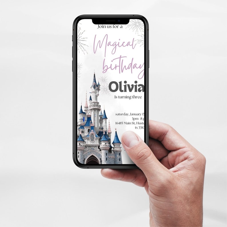 Cinderellas Castle Birthday phone Invitation template electronic Magic Birthday party Any Age girl invite Iphone invitation e