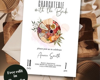 Editable and Printable Charcuterie Bridal Shower invitation, Cheese Board party invite, Wine and Cheese adult reunion, adult party, girl