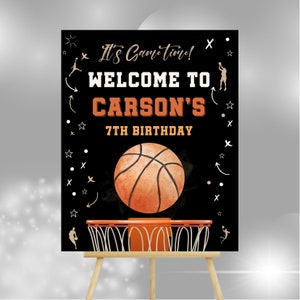 Editable and printable Basketball Birthday party sign template, Basketball kid birthday party, Basketball welcome poster template,