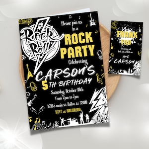 Editable and printable Rock and Roll Birthday Party Invitation, Rock and Roll Party, Punk Rock Birthday invite, Rock and roll Thank you tag