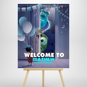 Printable Monsters Kid Birthday Welcome sign editable template, Boy Monsters Happy Birthday poster party, Girl Monsters party supplies