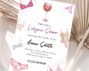 Minimalist and elegant Lingerie Bridal Shower invitation template, minimalist Bachelorette Party invite, Girls party Lingerie shower