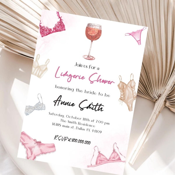 Minimalist and elegant Lingerie Bridal Shower invitation template, minimalist Bachelorette Party invite, Girls party Lingerie shower