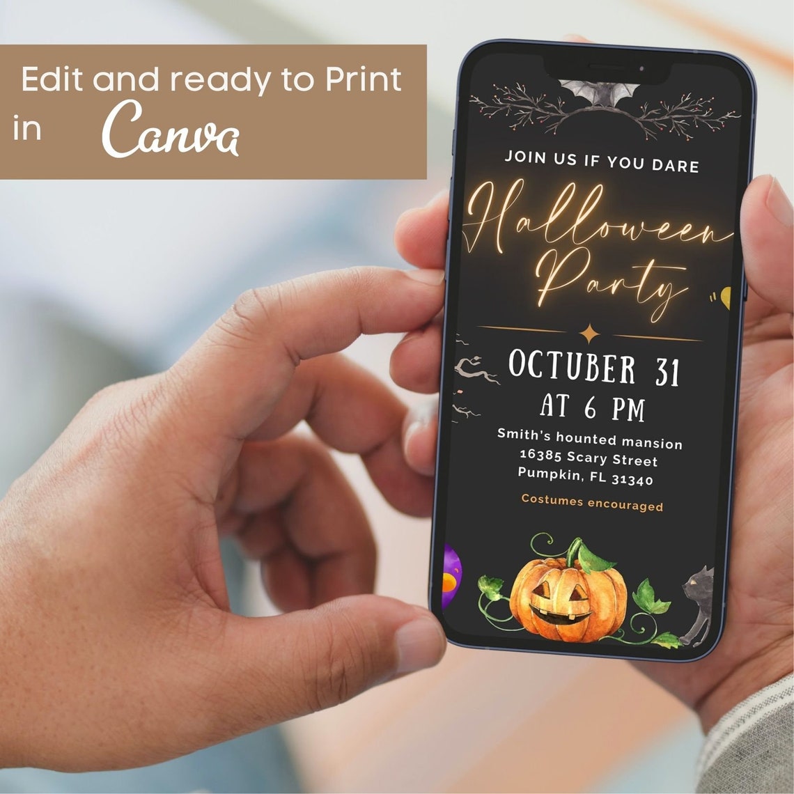 DIGITAL Halloween Party Invitation Editable Template Neon Etsy