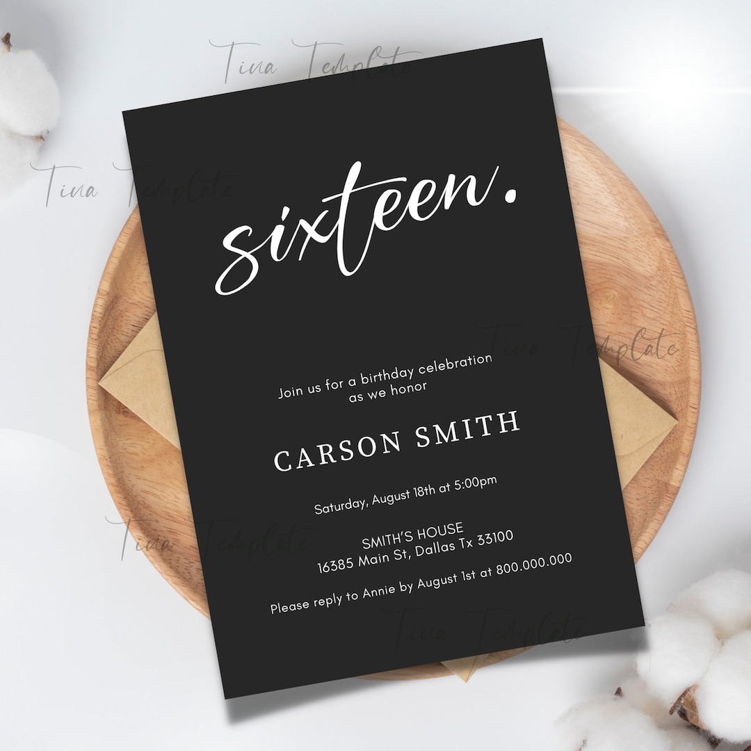 Printable and Editable Modern 16th Birthday Invitation Template ...
