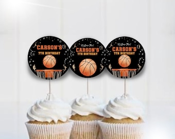 Editable and printable Basketball Birthday cupcake toppers template, Basketball cupcake birthday toppers, Basketball birthday party