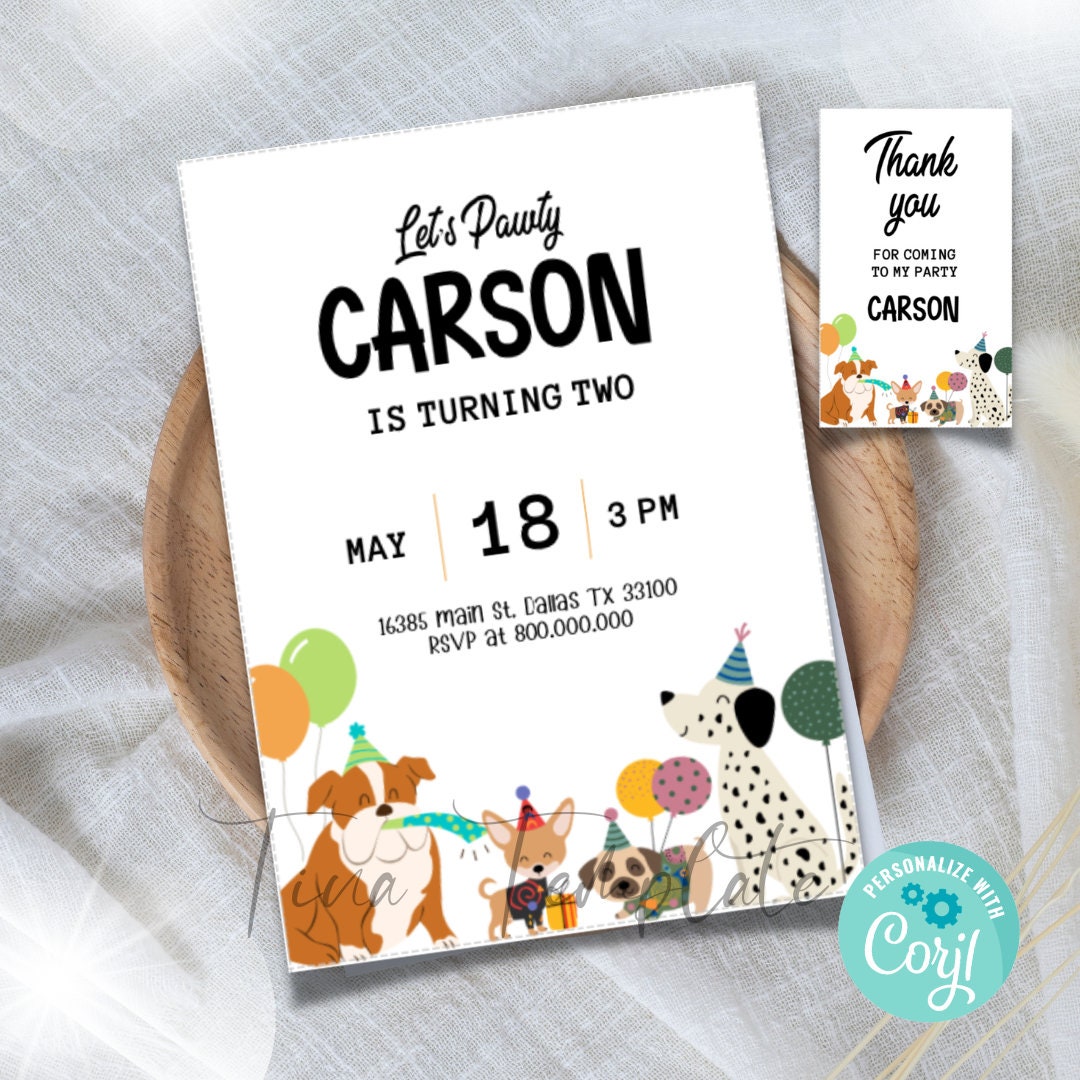 Editable and Printable Dog Birthday Invitation Template, Puppy Pawty