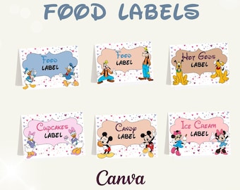 Editable and Printable Mickey and Friends food Labels template, Mickey and friends Party decoration, Mickey party Food Tent, party decor