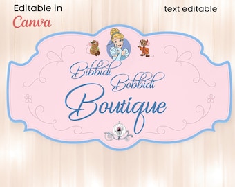 Letrero editable de Bibbidi Bobbidi Boutique, letrero para fiesta de cumpleaños de Cenicienta, cumpleaños de princesa, decoración para fiesta de Cenicienta
