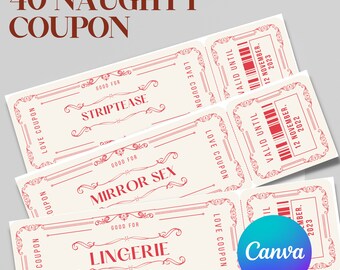 Sjabloon bewerkbare ondeugende coupons, afdrukbare sekscoupon, sexy kortingsbon voor Valentijnsdag, jubileumcadeaus, Valentijnsdagcadeau, couponboek