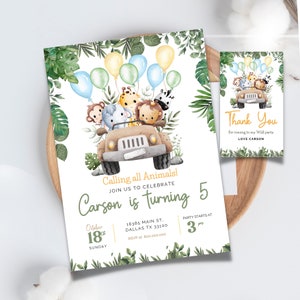 Editable and Printable Safari Birthday Invitation Template, Wild One ...