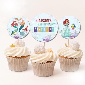 Little Mermaid birthday cupcake toppers template, Mermaid princess birthday party supplies, Mermaid Birthday cupcake Decoration