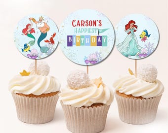 Little Mermaid birthday cupcake toppers template, Mermaid princess birthday party supplies, Mermaid Birthday cupcake Decoration