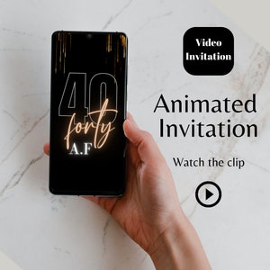 Editable 40th Birthday video animated invitation template, Forty Af neon light animated phone birthday invite, 40 birthday invite