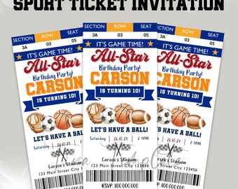 Editable and printable Sports Ticket Invitation template, Sports Birthday Invitation, All Star Invitation, Game Invitation, All Star Party