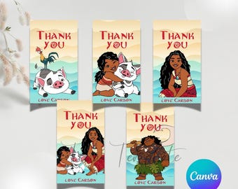 Editable Moana 2 Birthday Party Favor Tag, Customizable Moana Theme Thank You Tag, Moana birthday party, Moana Gift tag template