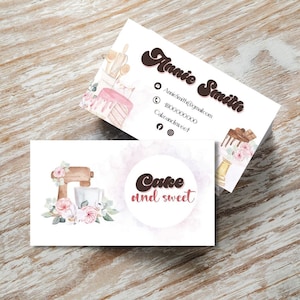Bakkerij bewerkbare visitekaartje sjabloon, aquarel keuken gebak snoep cupcakes visitekaartje ontwerp, DIY bakkerij visitekaartje bewerken