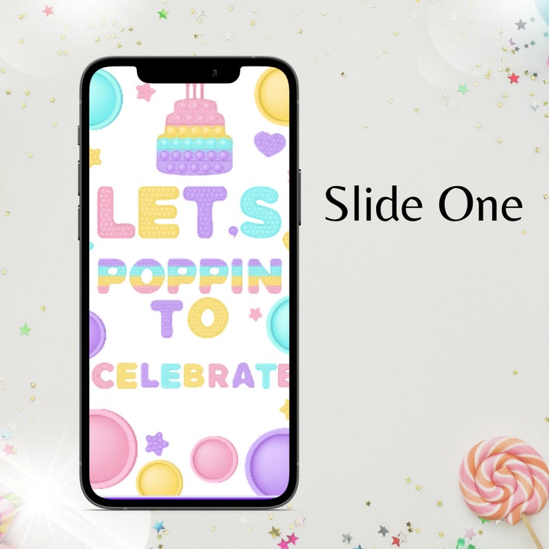 Editable Pop it video animated Invitation, Pop It Fidget Toy birthday party Digital Invitation, Pop it Girl birthday phone video invite image 2