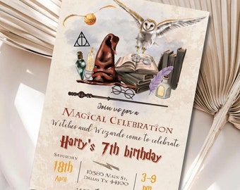 Electronic and printable Wizard Birthday Party Printable Invitation, magical kid birthday party invite, Witchcraft & Wizardry, any age