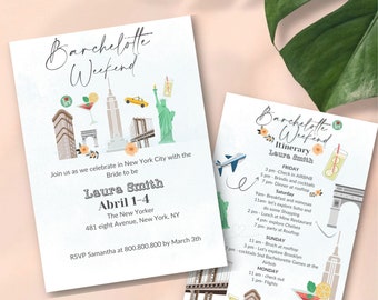 New York City Bachelorette Party invitation, New York City bachelorette weekend set, Weekend Template, itinerary Bachelorette Party Invite