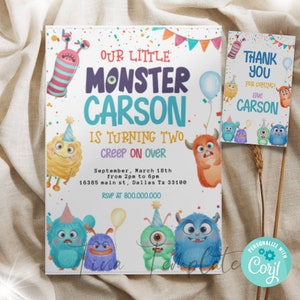 Editable and Printable Monster Party invitation template, Monster birthday party invite, Monster theme party invite, Monster Corjl invite