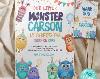 Editable and Printable Monster Party invitation template, Monster birthday party invite, Monster theme party invite, Monster Corjl invite