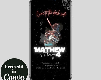Star Wars Birthday Invitation Template, Electronic Invite (Canva Editable)