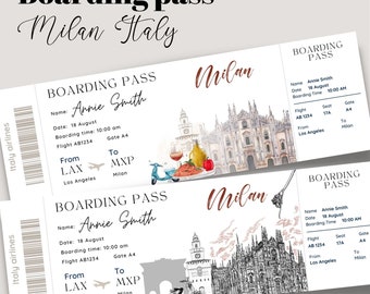 Editable Milan Italy trip Boarding Pass Template, Milan Printable Airline Ticket, Italy Boarding Pass Surprise Trip, DIY Boarding pass