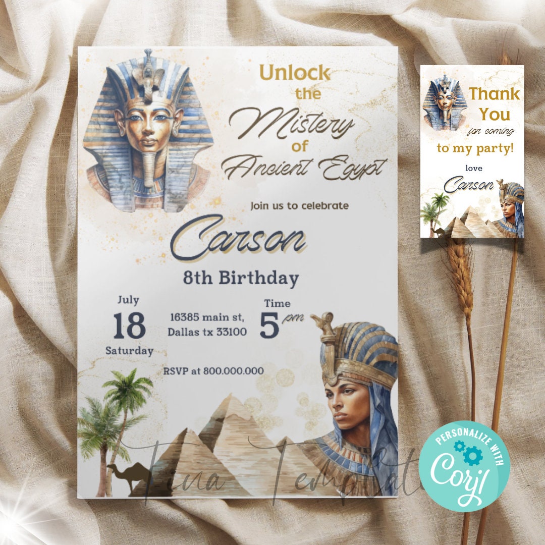 Plantilla editable de invitación a la fiesta egipcia, invitación a la  fiesta de cumpleaños temática egipcia, fiesta para desbloquear el misterio  del ..., image size:1080x1080