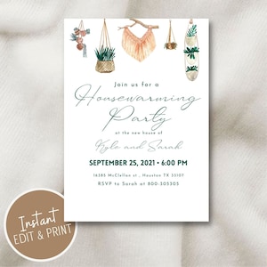 Editable and printable House warming Party Invitation, Housewarming invitation template, Boho Open Apartment warming invitation digital