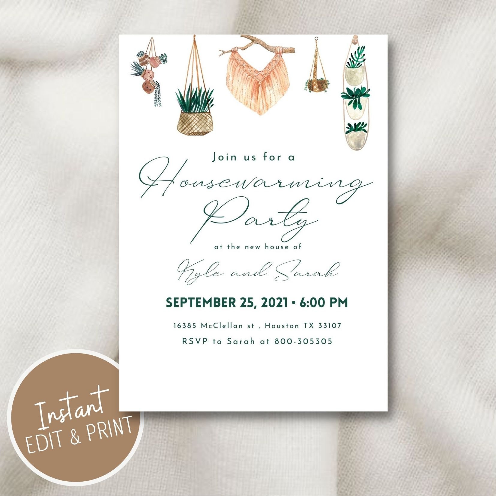 Housewarming Party Invitation, House Warming Shower for Newly Married  Couple, New Home Announcement, Succulent Open House Digital Invite 